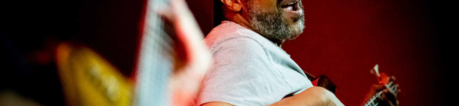 a bass player who is in the zone, man